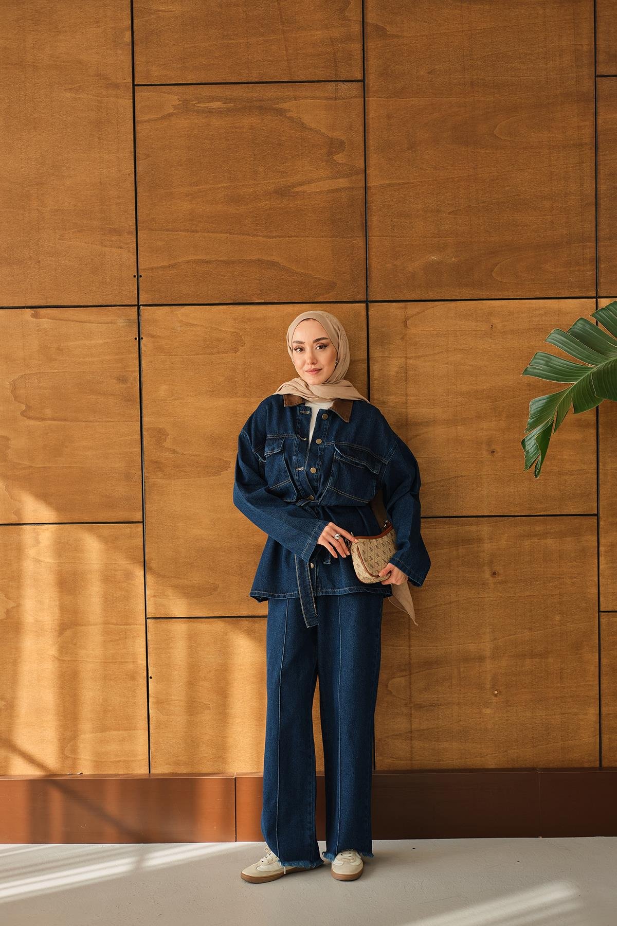 Bel Bağlamalı Kot Takım Mavi