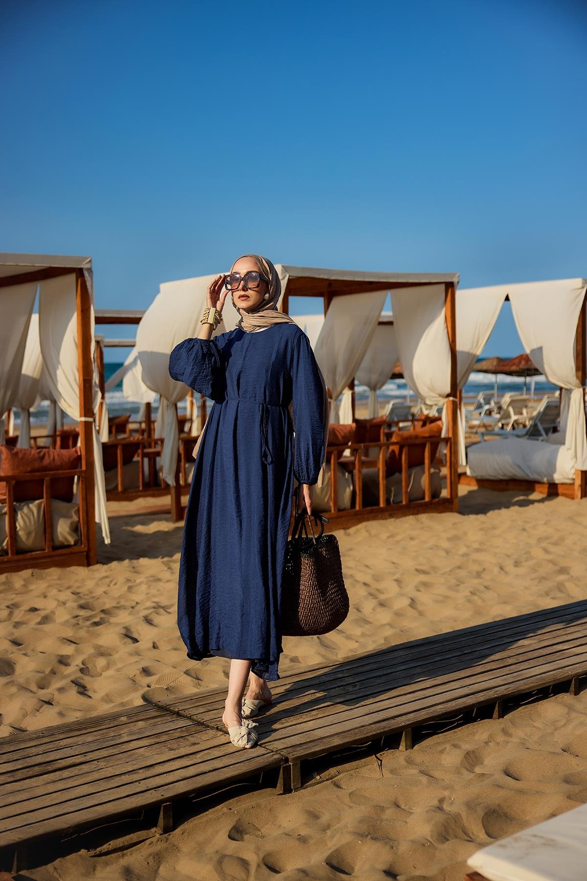 Bel Bağlamalı Laced Elbise Lacivert