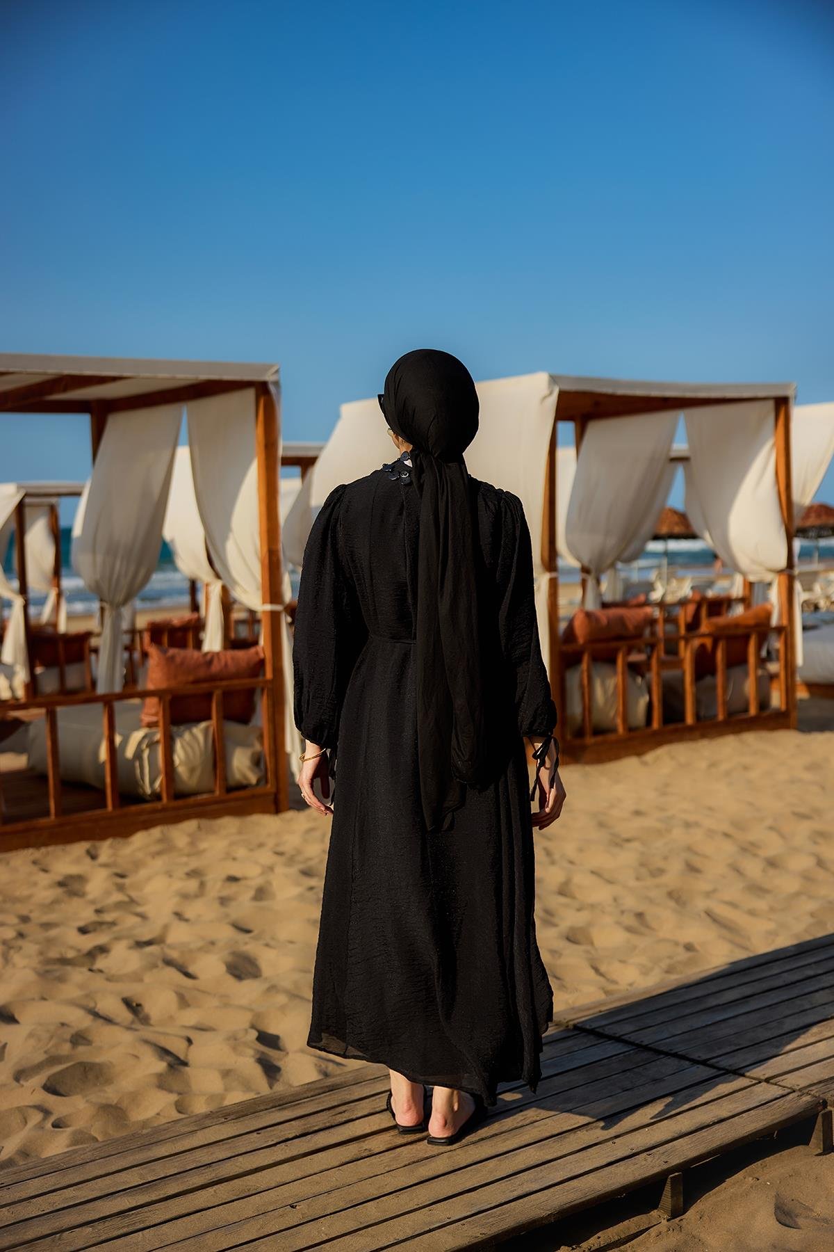 Bel Bağlamalı Laced Elbise Siyah