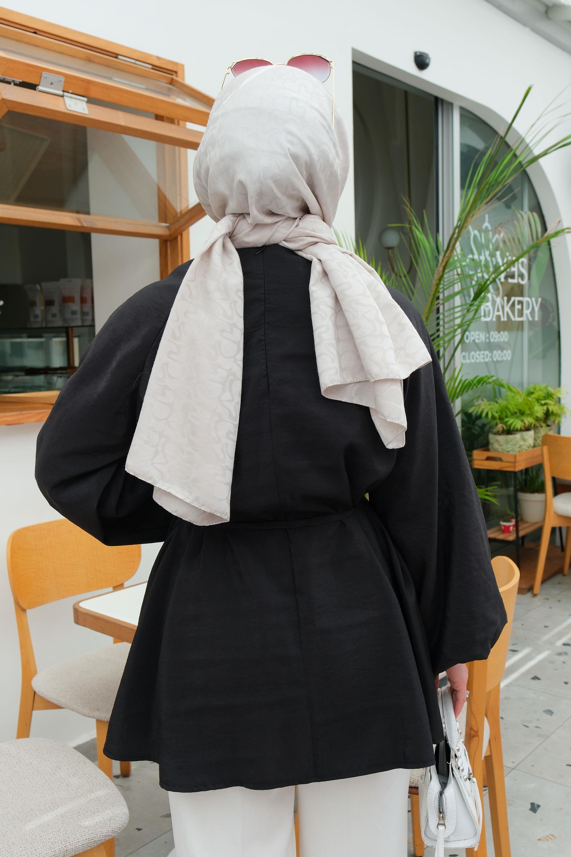 Bel Bağlamalı Sedef Tunik Siyah