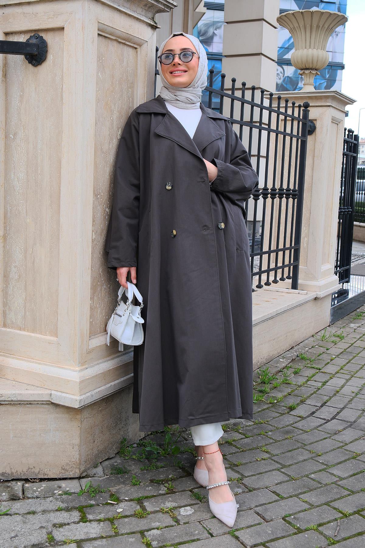 Bel Bağlamalı Trençkot Antrasit