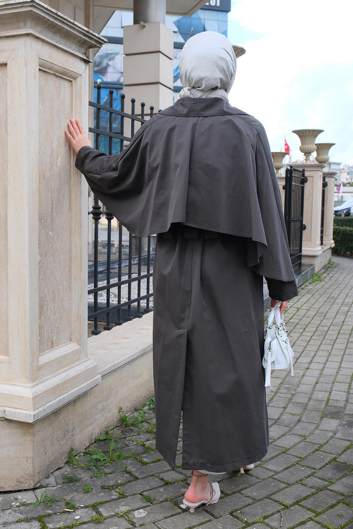 Bel Bağlamalı Trençkot Antrasit