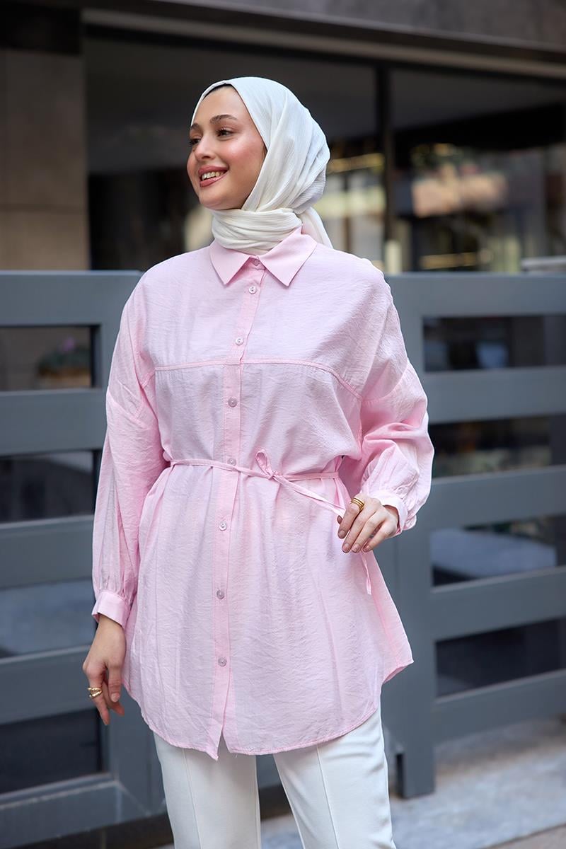 Belden Bağlamalı Gömlek Pembe