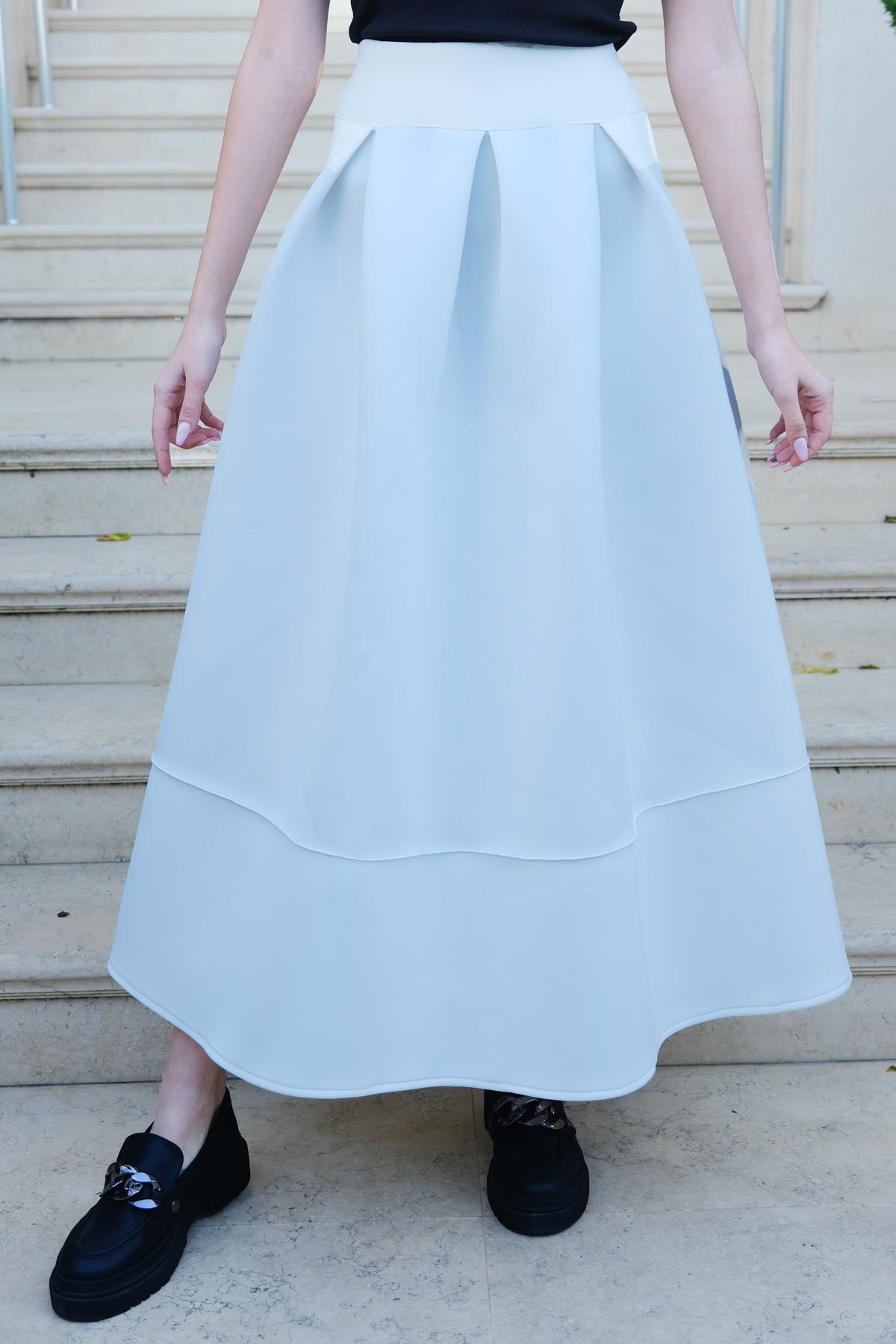 Belden Pileli Scuba Etek Beyaz