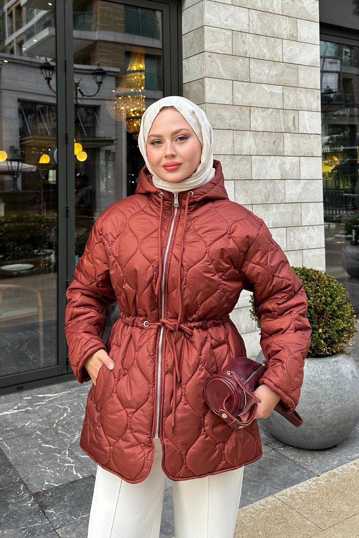 Beli Ayarlanabilir Kapitone Mont Kiremit