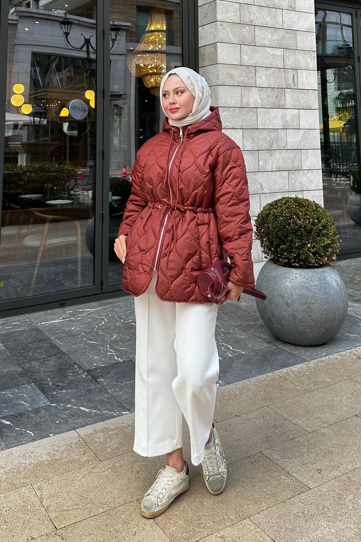 Beli Ayarlanabilir Kapitone Mont Kiremit