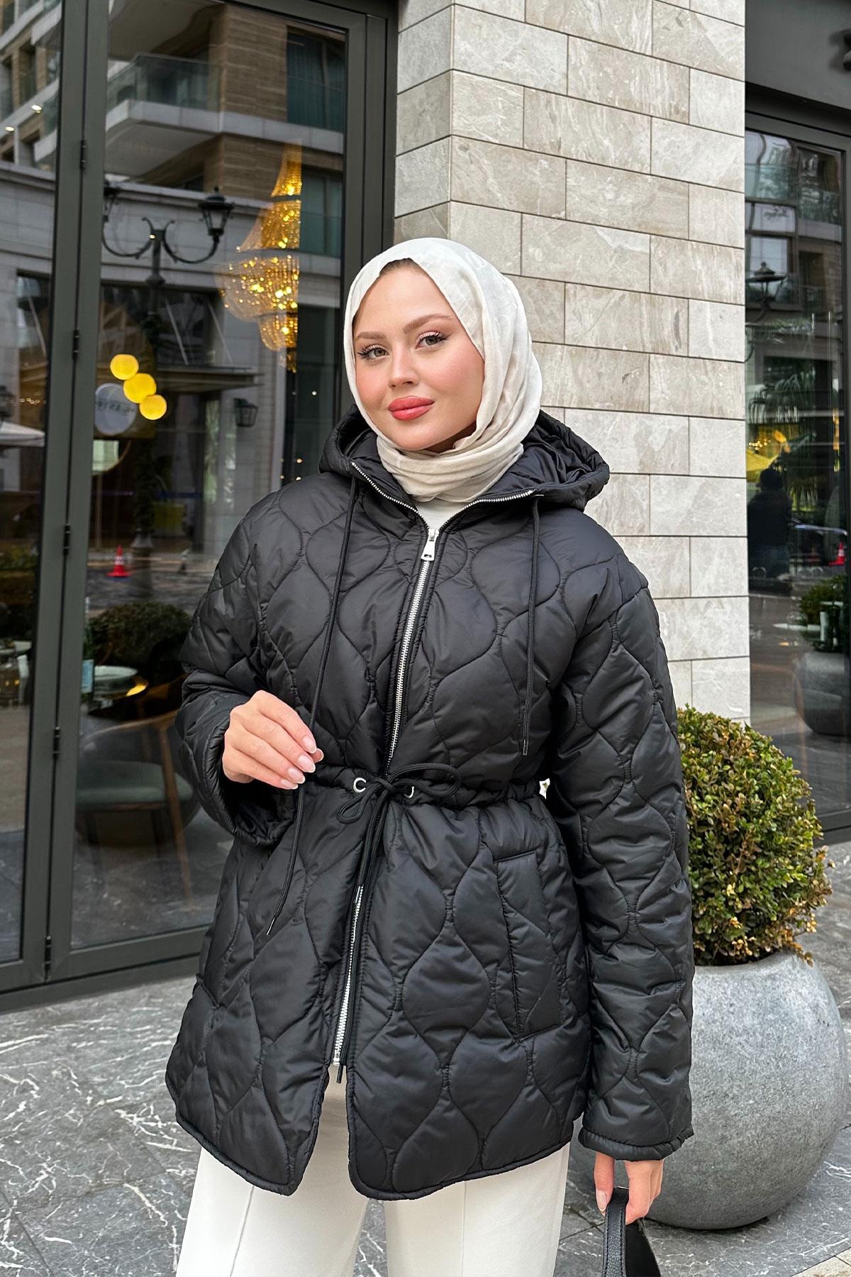 Beli Ayarlanabilir Kapitone Mont Siyah