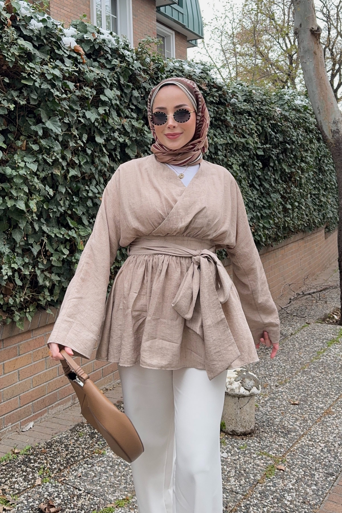 Beli Büzgülü Lidya Tunik Vizon