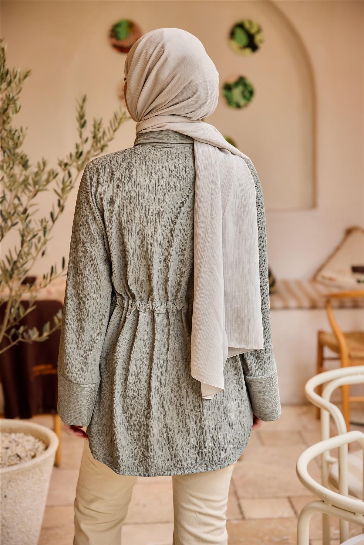 Beli Kemerli Damla Gömlek Küf Yeşil