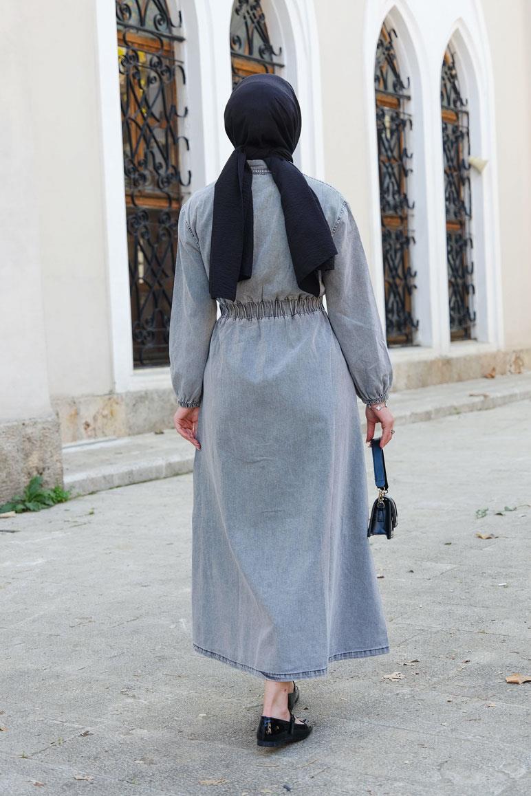 Beli Lastikli Kot Elbise Füme