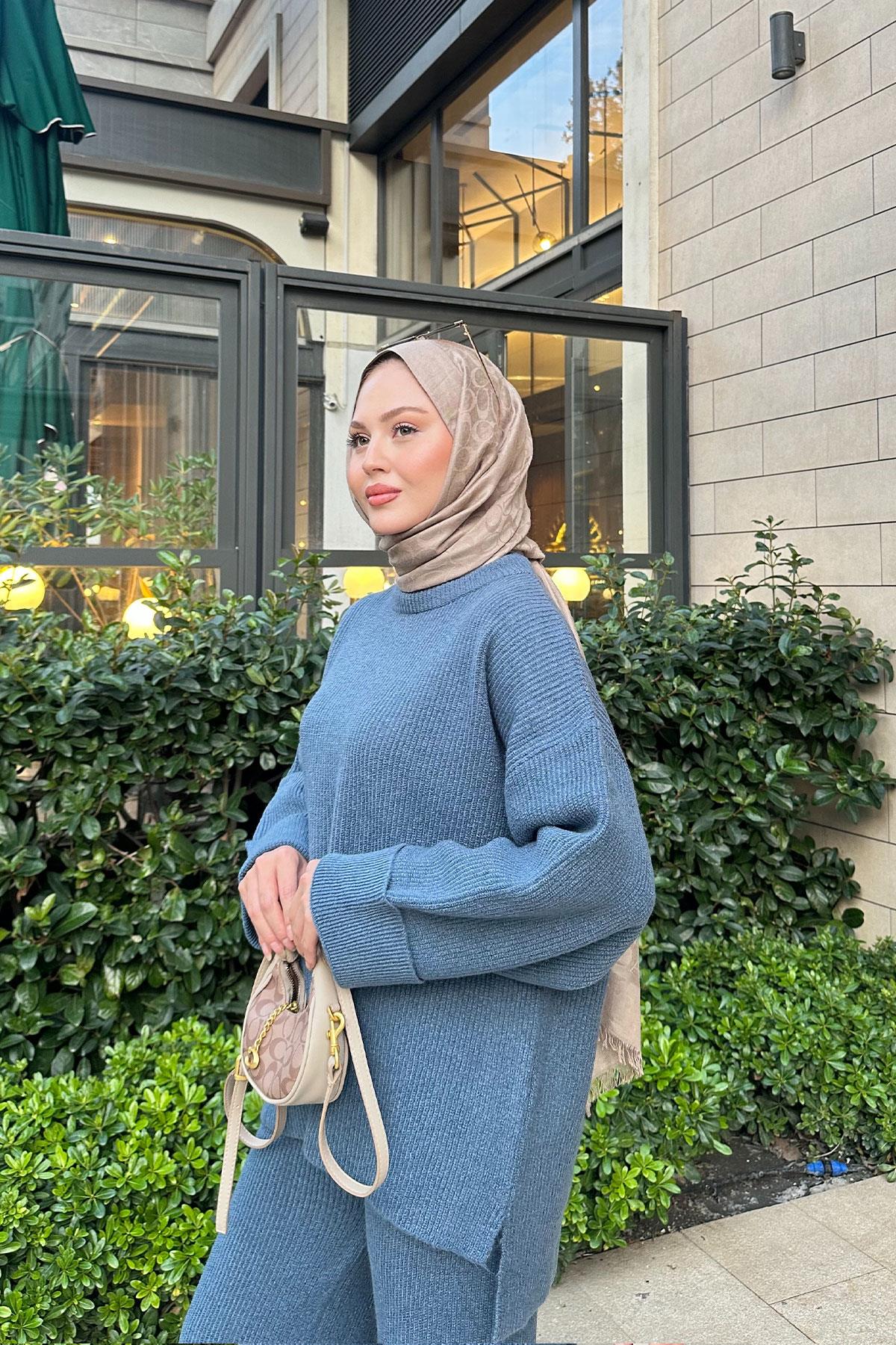 Beli Lastikli Triko Takım Mavi