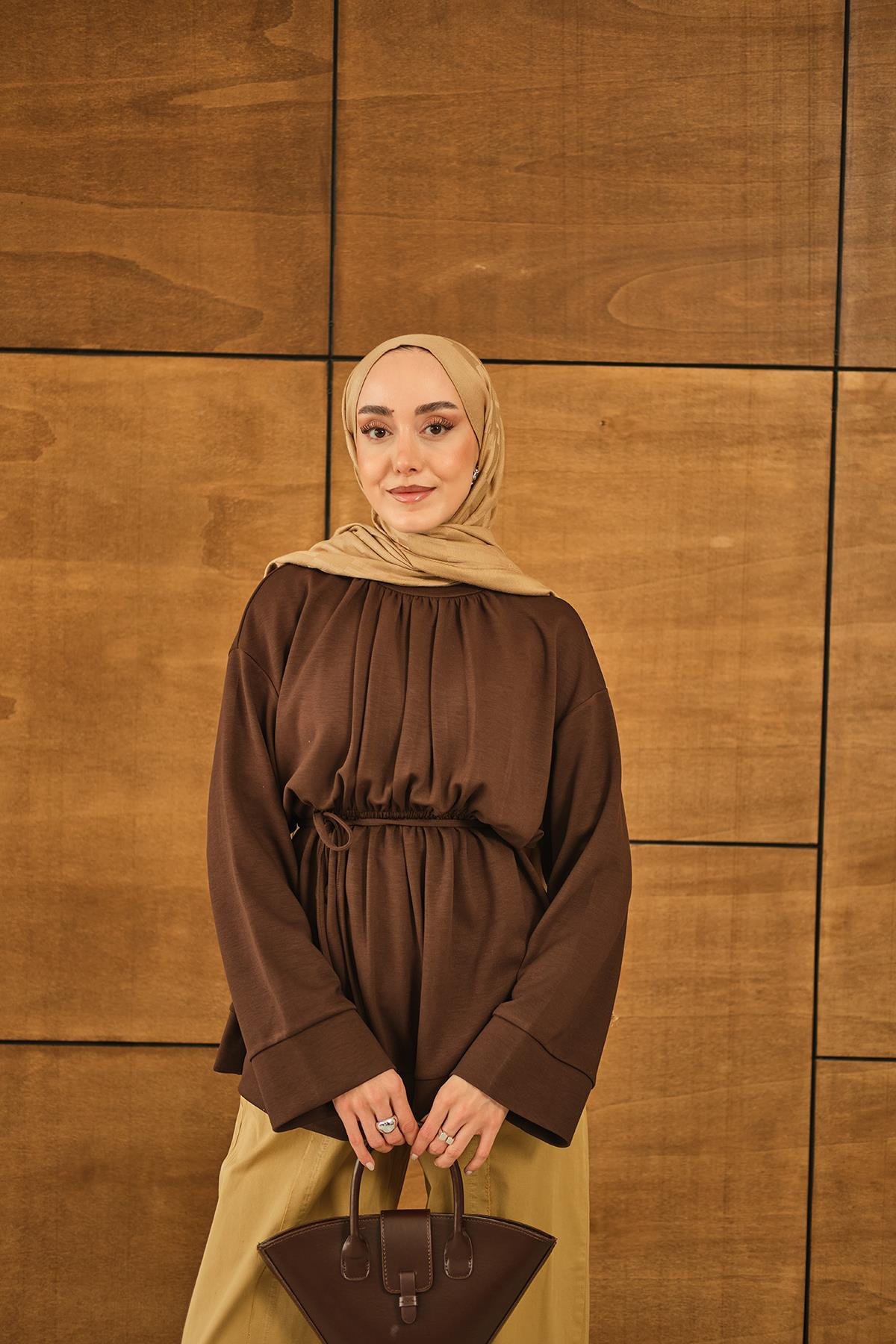 Beli Lastikli Tunik Kahverengi