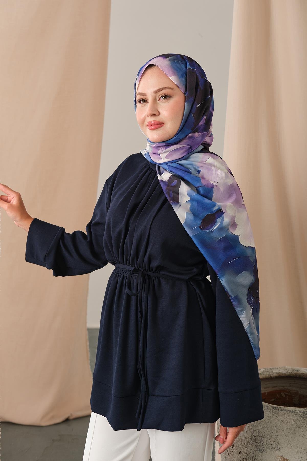 Beli Lastikli Tunik Lacivert