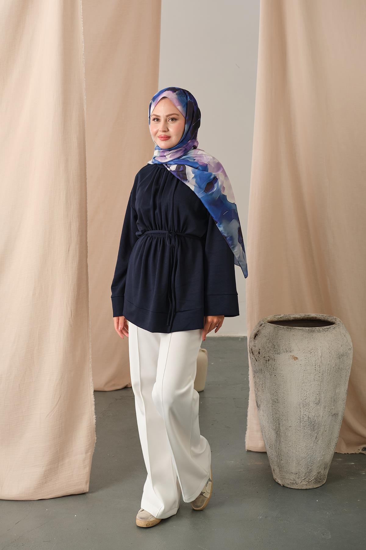 Beli Lastikli Tunik Lacivert