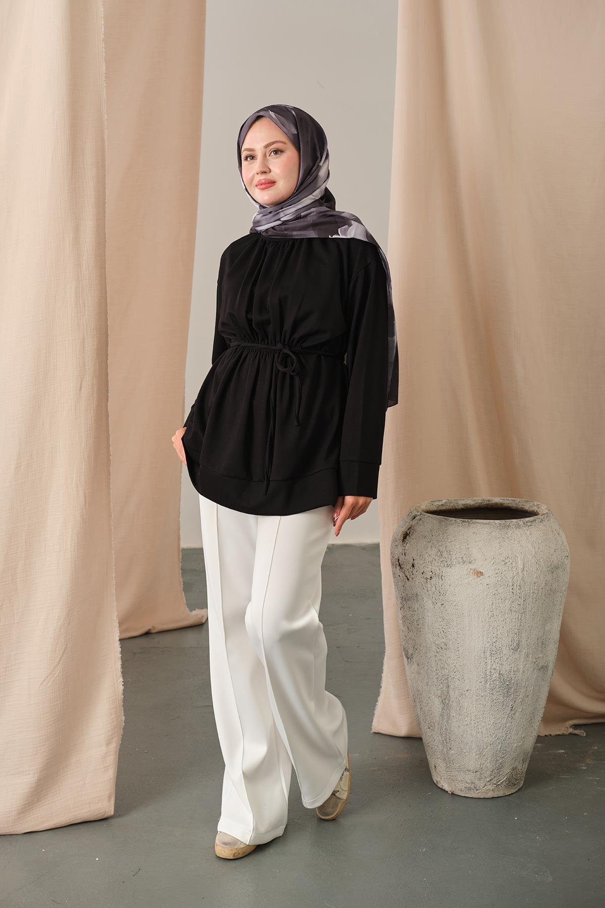 Beli Lastikli Tunik Siyah