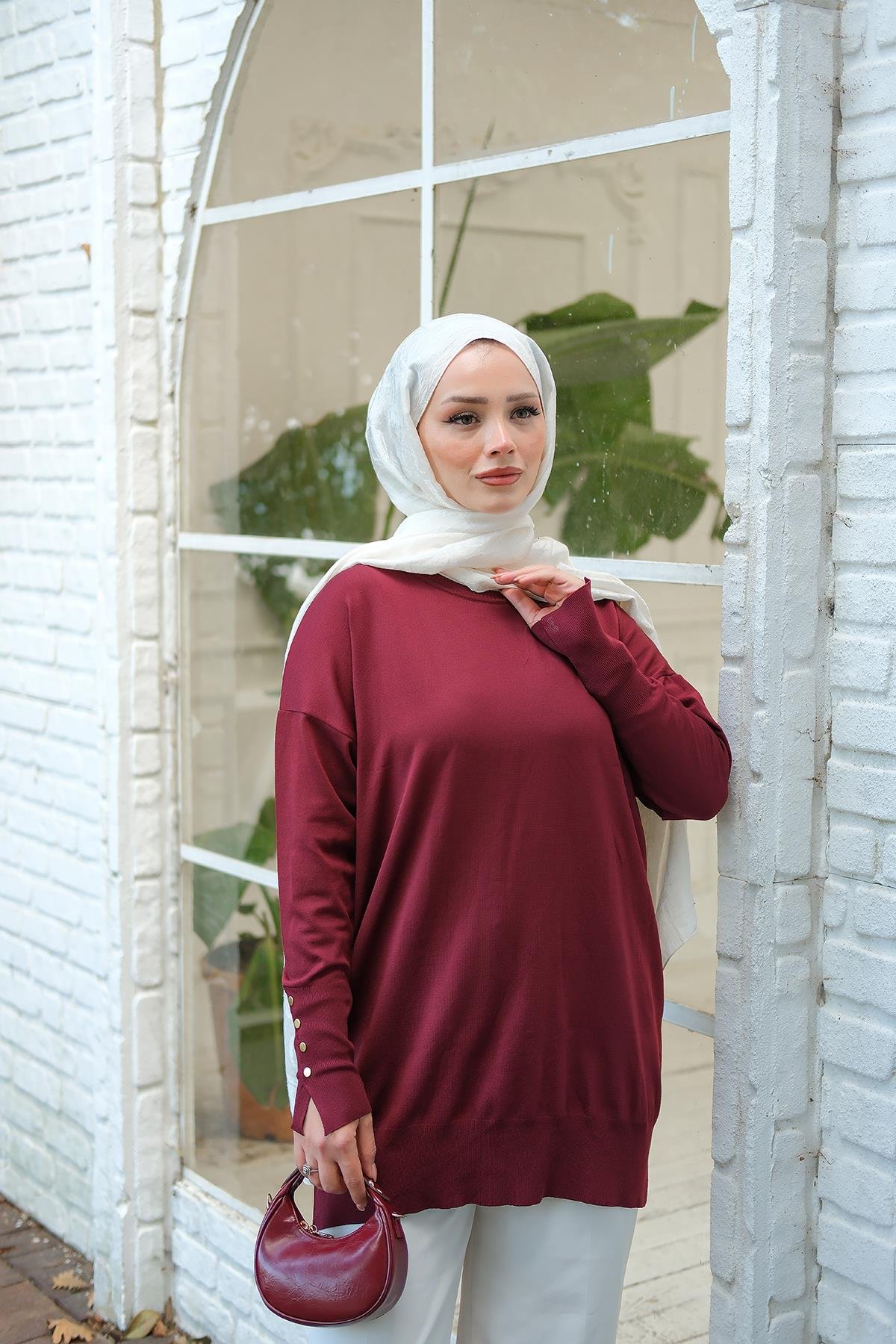 Bilek Gold Aksesuar Detay Tunik Bordo