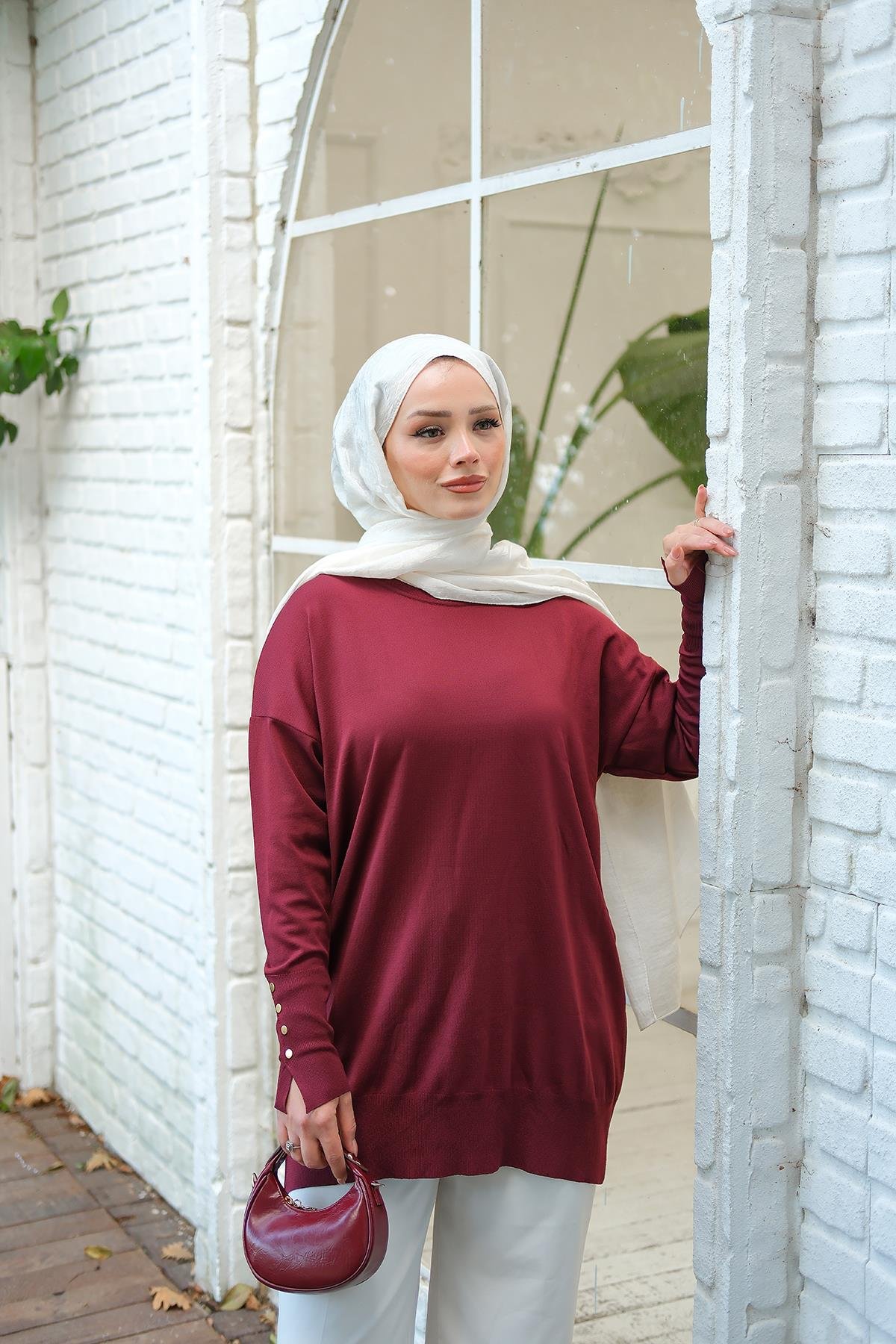 Bilek Gold Aksesuar Detay Tunik Bordo