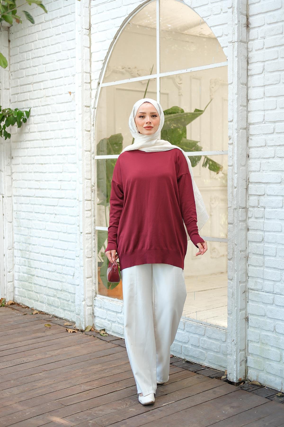 Bilek Gold Aksesuar Detay Tunik Bordo