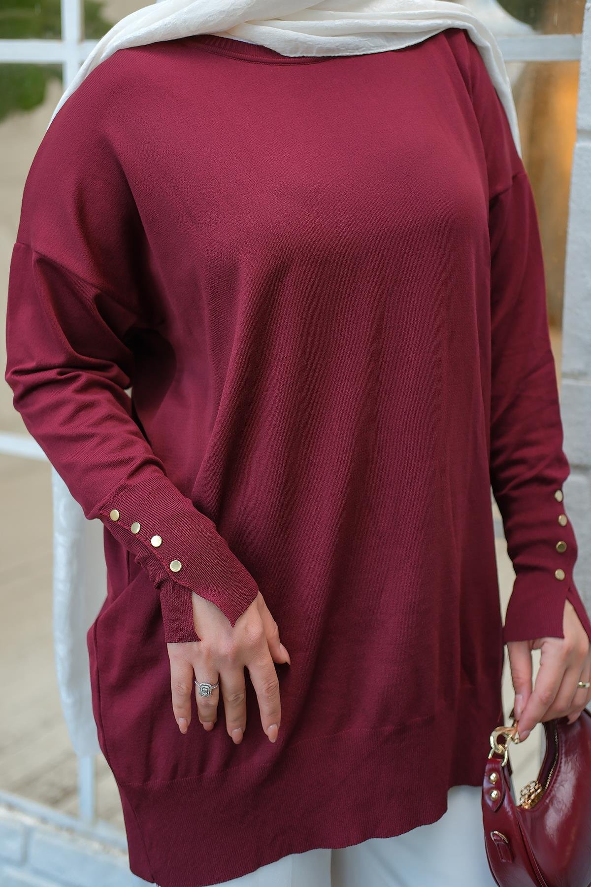Bilek Gold Aksesuar Detay Tunik Bordo