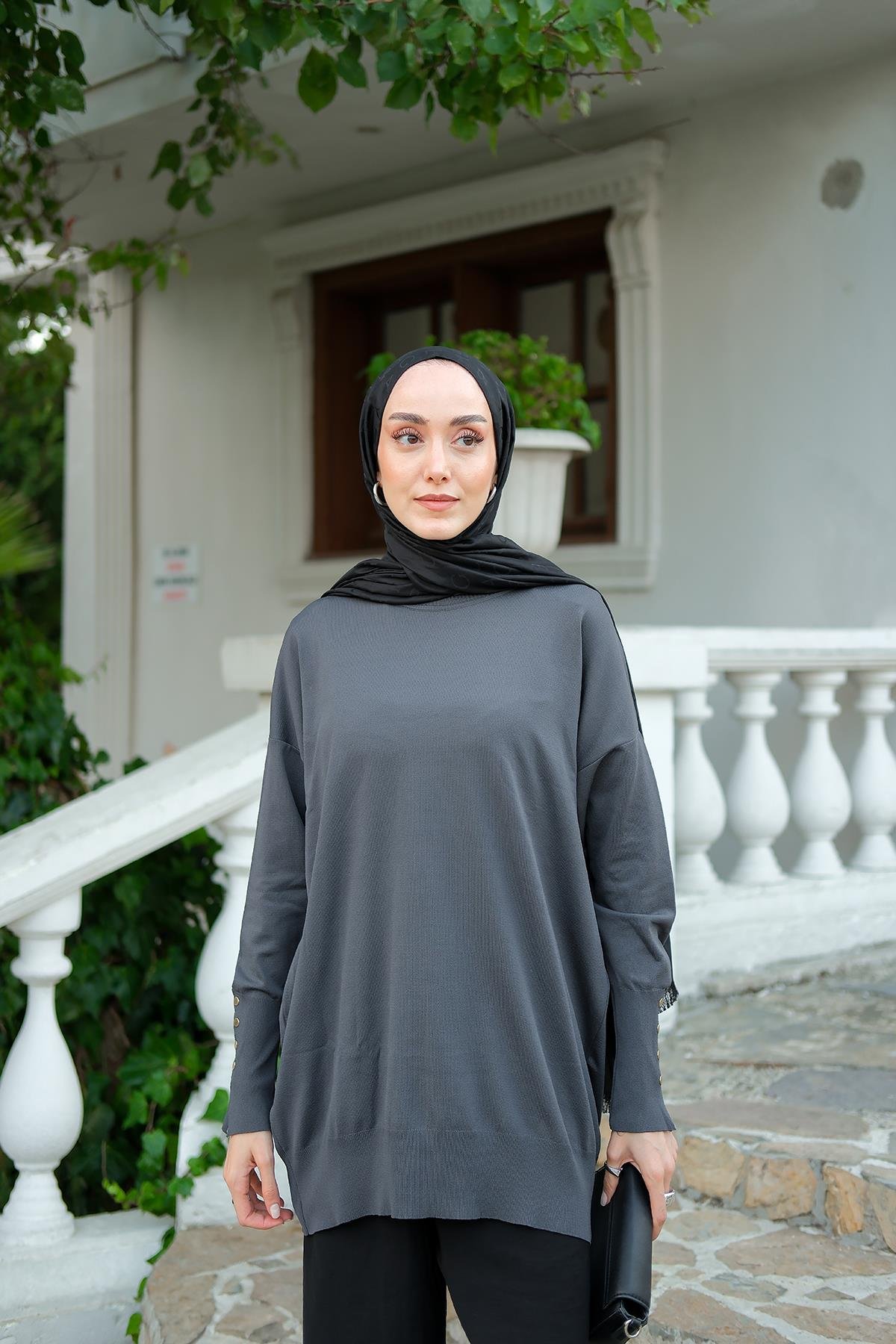 Bilek Gold Aksesuar Detay Tunik Füme