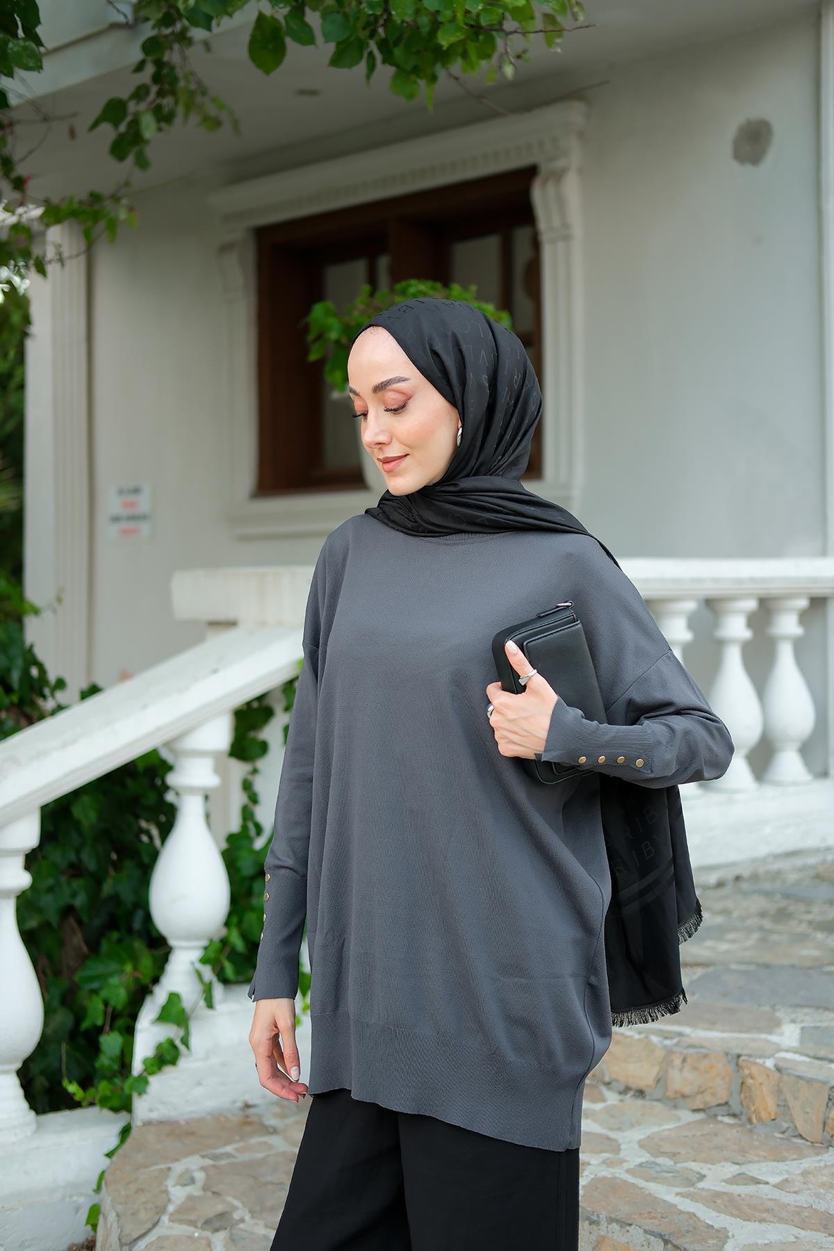 Bilek Gold Aksesuar Detay Tunik Füme