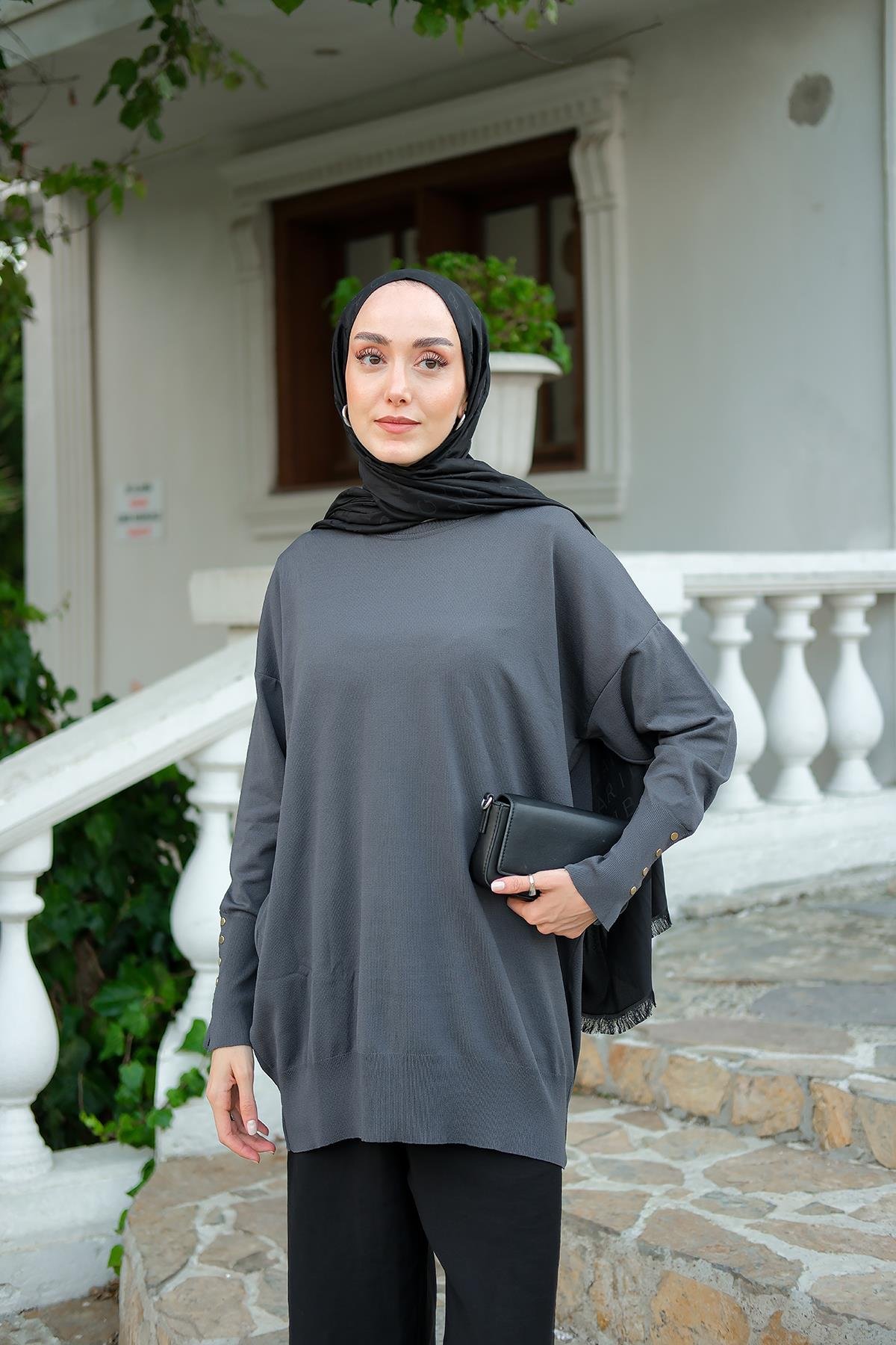 Bilek Gold Aksesuar Detay Tunik Füme