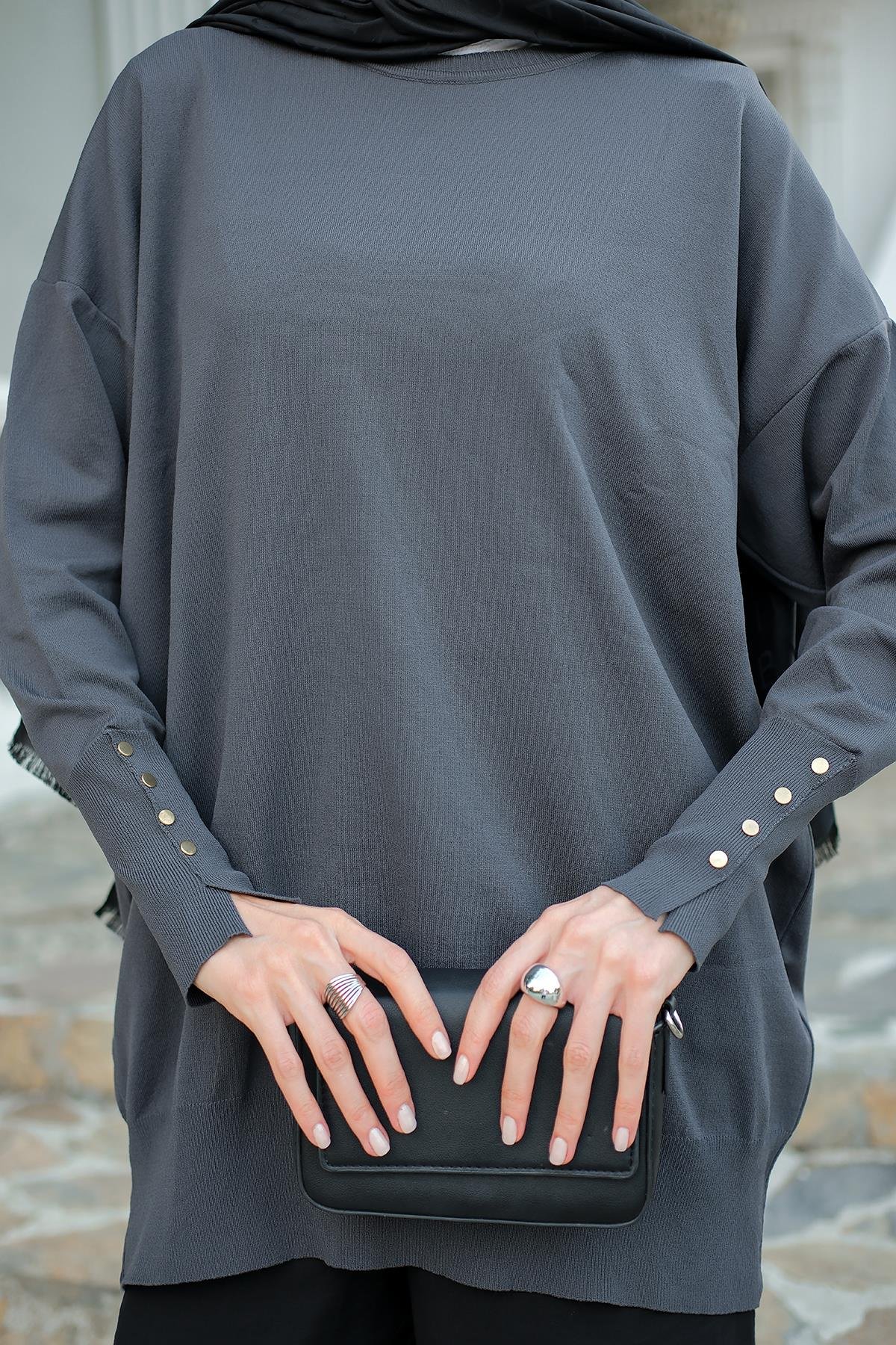 Bilek Gold Aksesuar Detay Tunik Füme