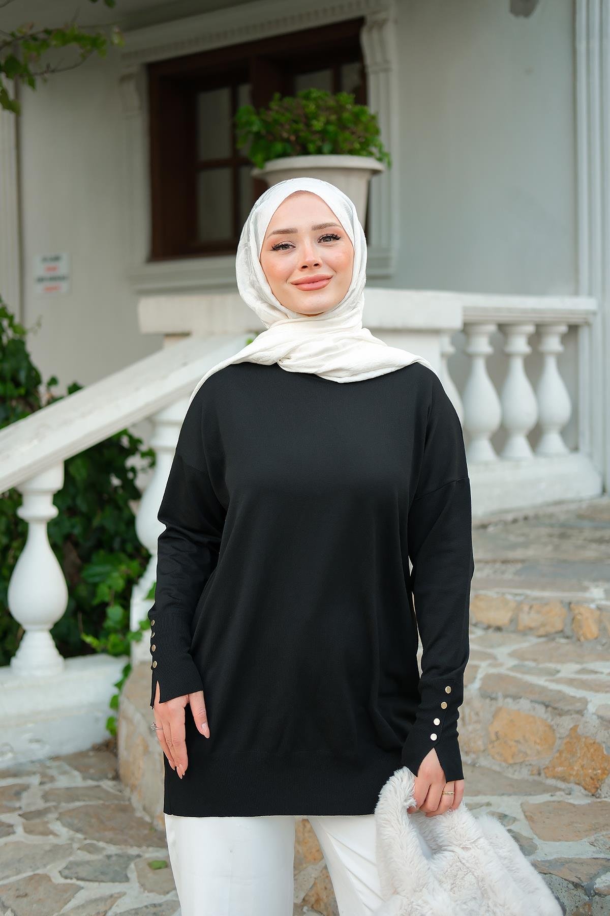 Bilek Gold Aksesuar Detay Tunik Siyah