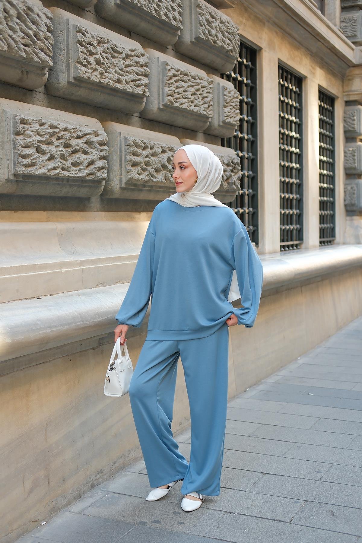 Bisiklet Yaka İkili Takım Açık Mavi