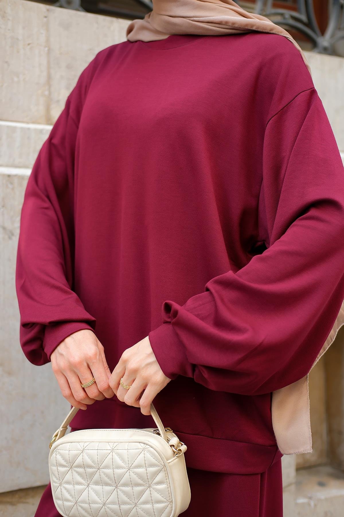 Bisiklet Yaka İkili Takım Bordo