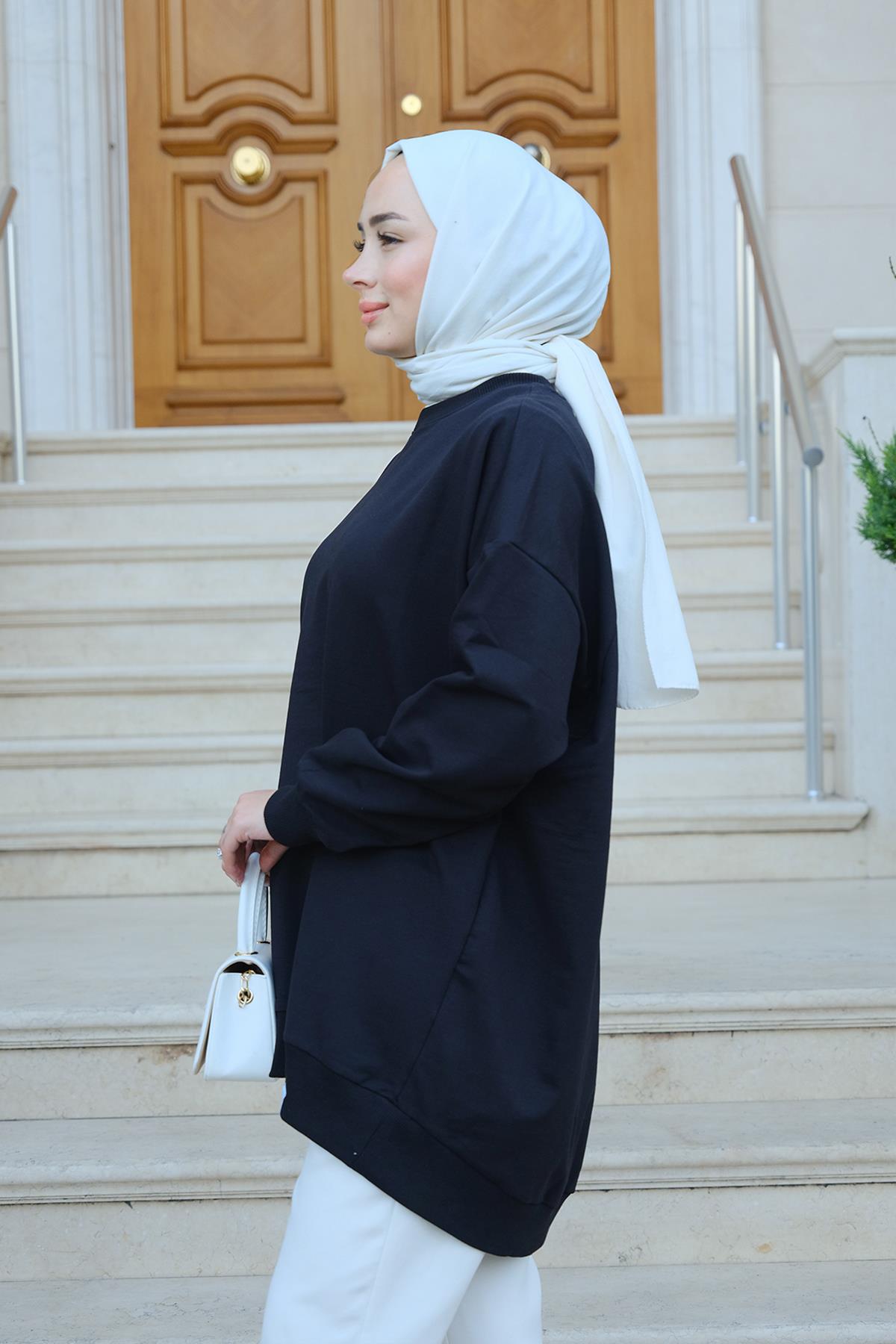 Bisiklet Yaka Oversize Sweat Siyah