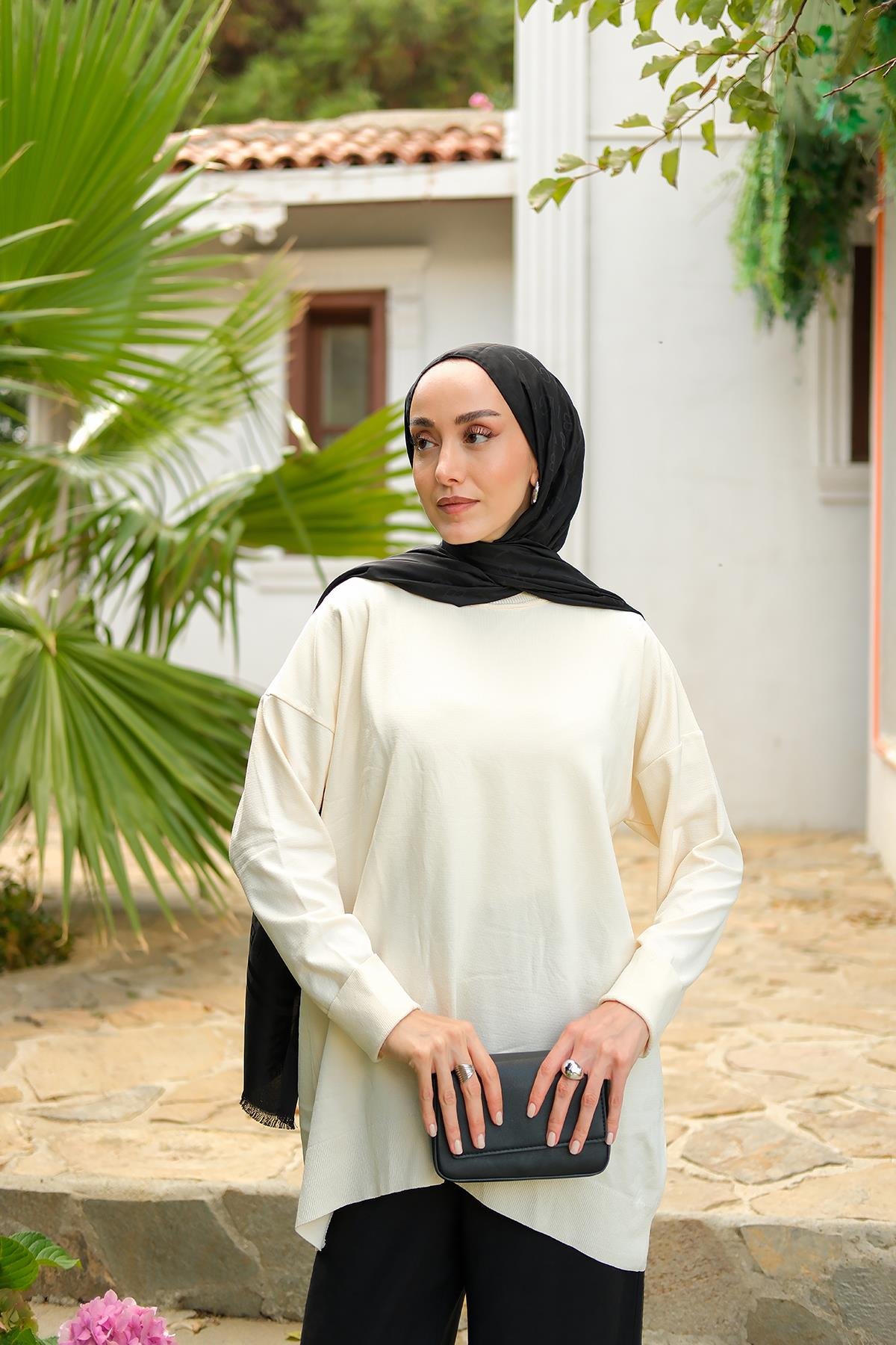 Bisiklet Yaka Oversize Triko Kazak  Bej