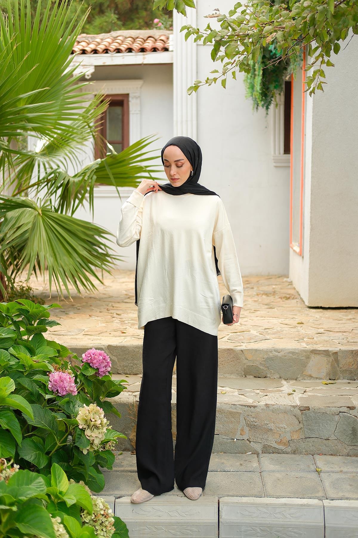 Bisiklet Yaka Oversize Triko Kazak  Bej