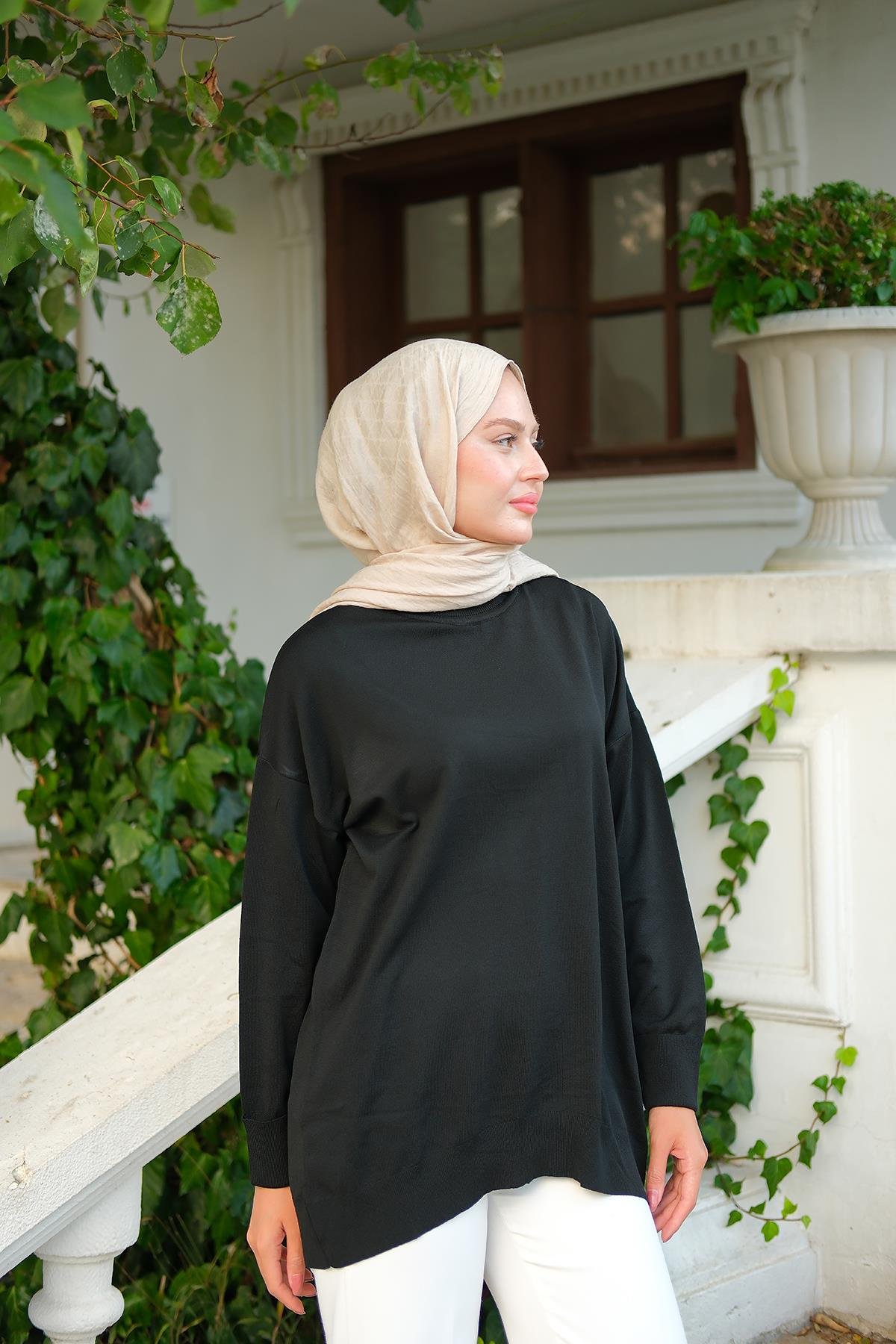 Bisiklet Yaka Oversize Triko Kazak  Siyah