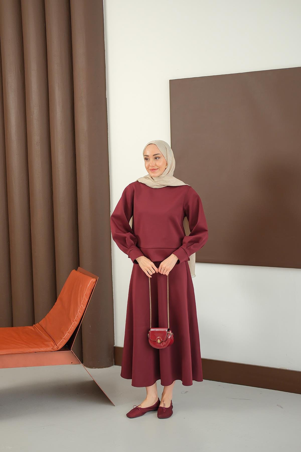 Bisiklet Yaka Scuba Takım Bordo