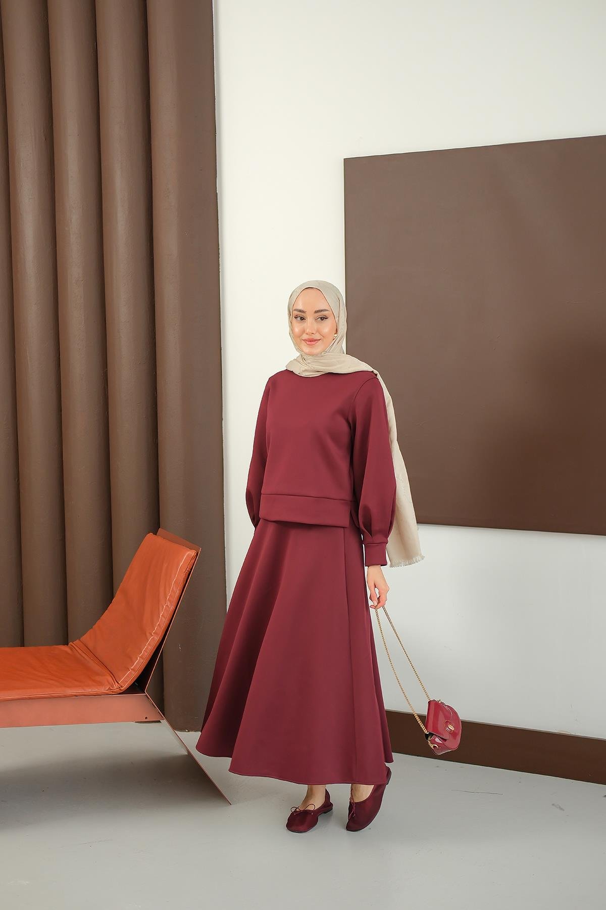 Bisiklet Yaka Scuba Takım Bordo