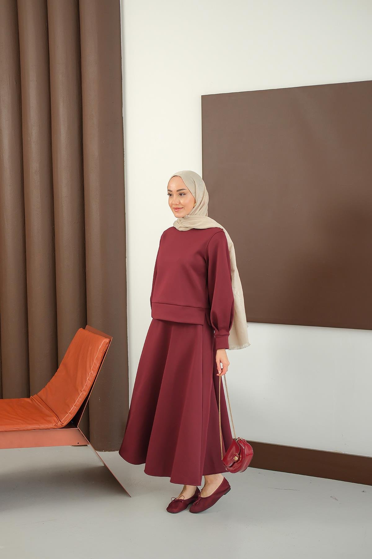 Bisiklet Yaka Scuba Takım Bordo