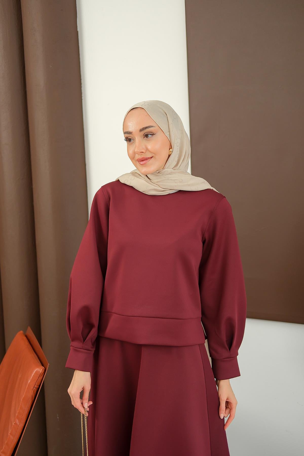 Bisiklet Yaka Scuba Takım Bordo