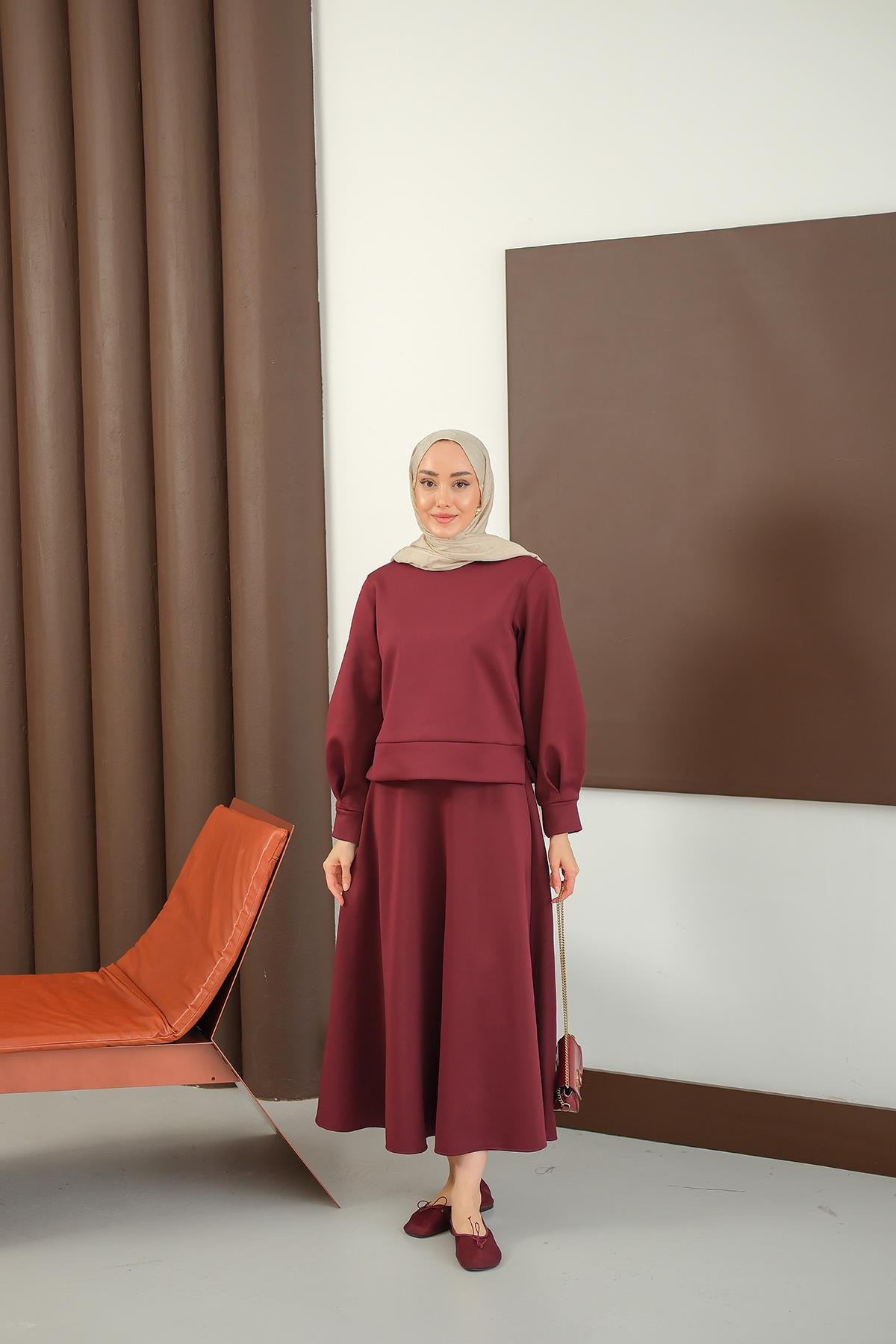 Bisiklet Yaka Scuba Takım Bordo