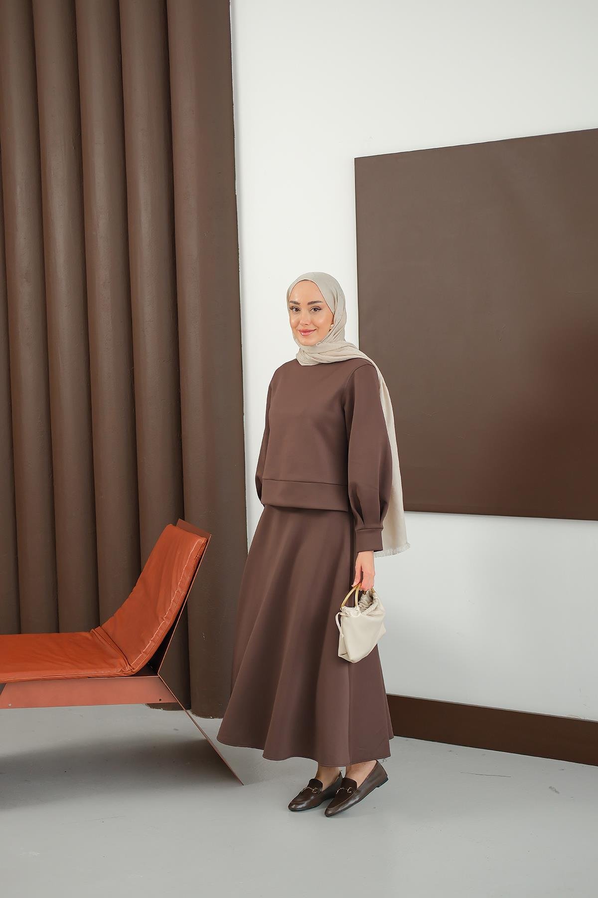 Bisiklet Yaka Scuba Takım Kahverengi