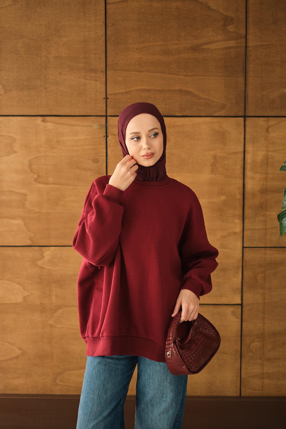 Bisiklet Yaka Sweat Bordo