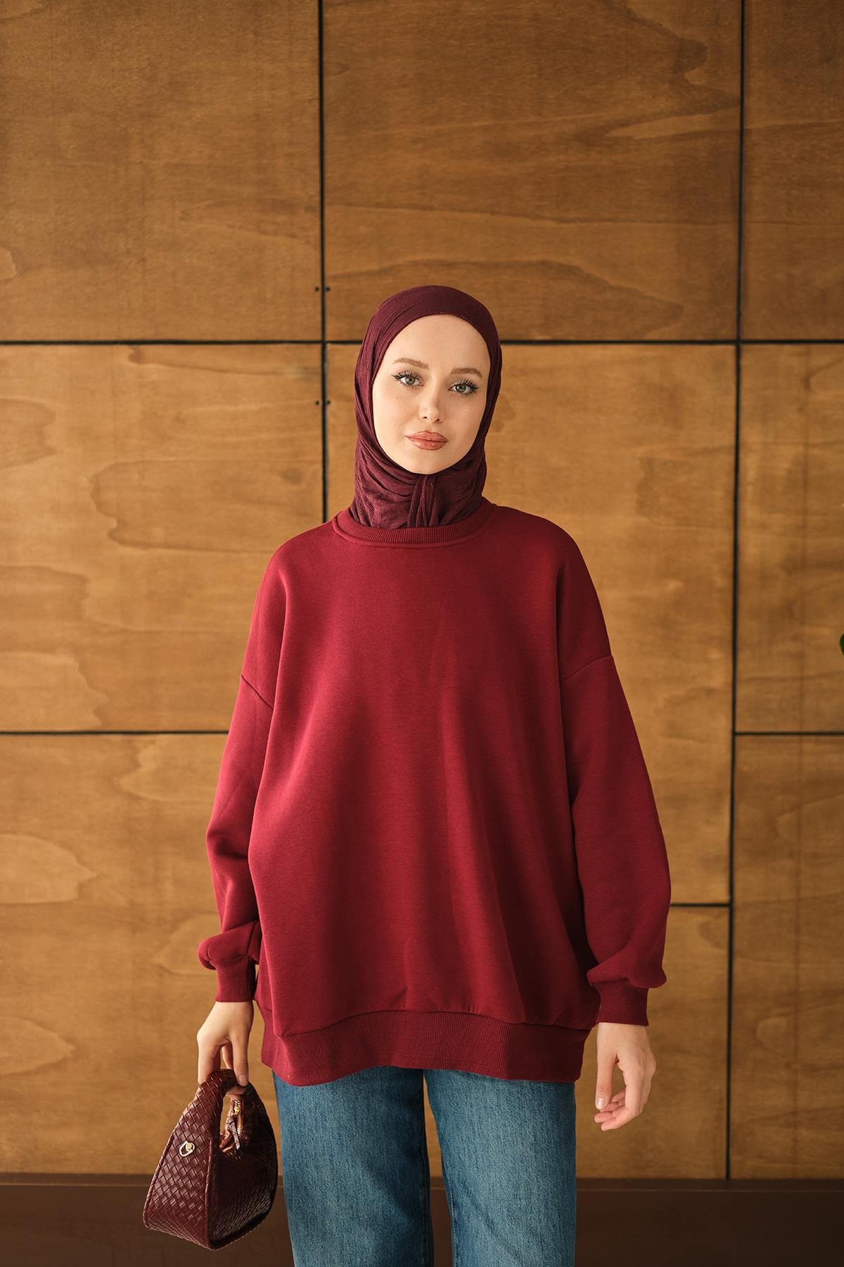 Bisiklet Yaka Sweat Bordo