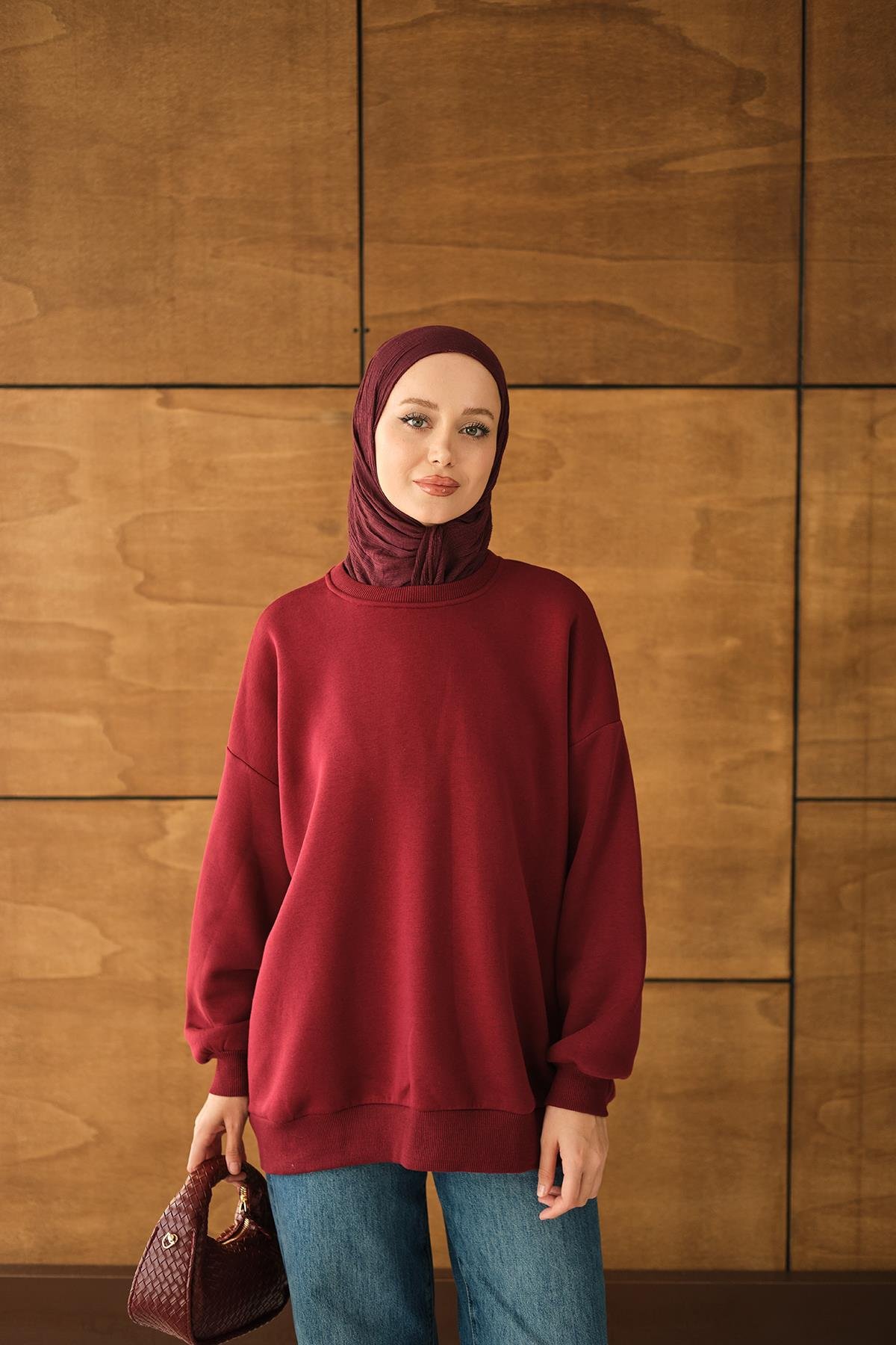 Bisiklet Yaka Sweat Bordo