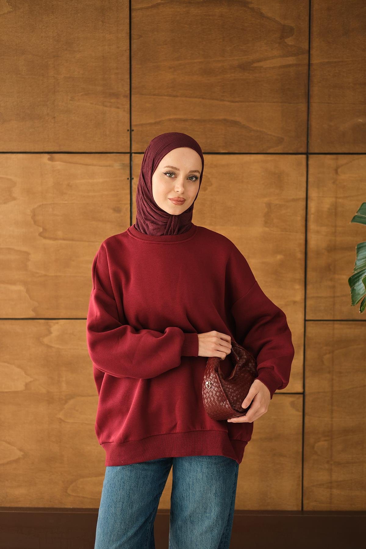 Bisiklet Yaka Sweat Bordo