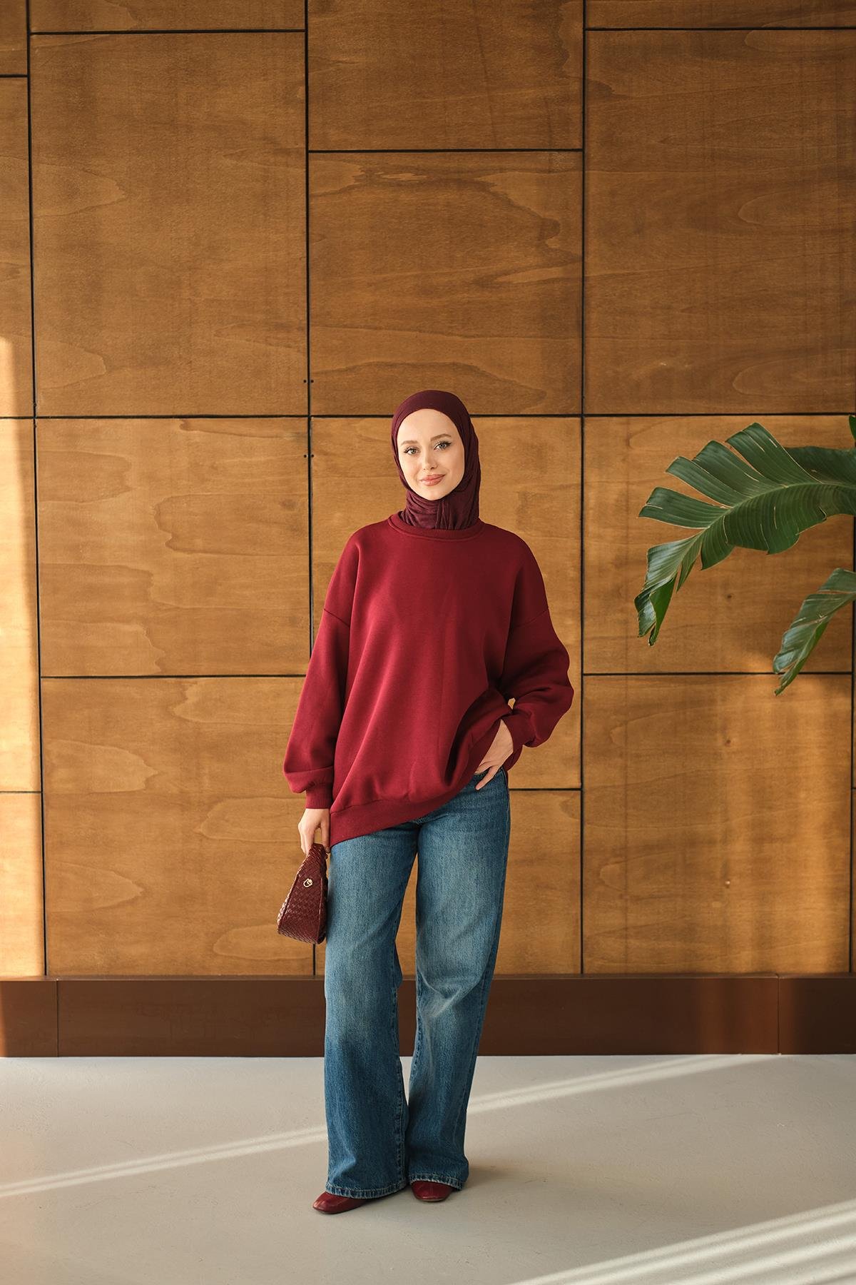 Bisiklet Yaka Sweat Bordo