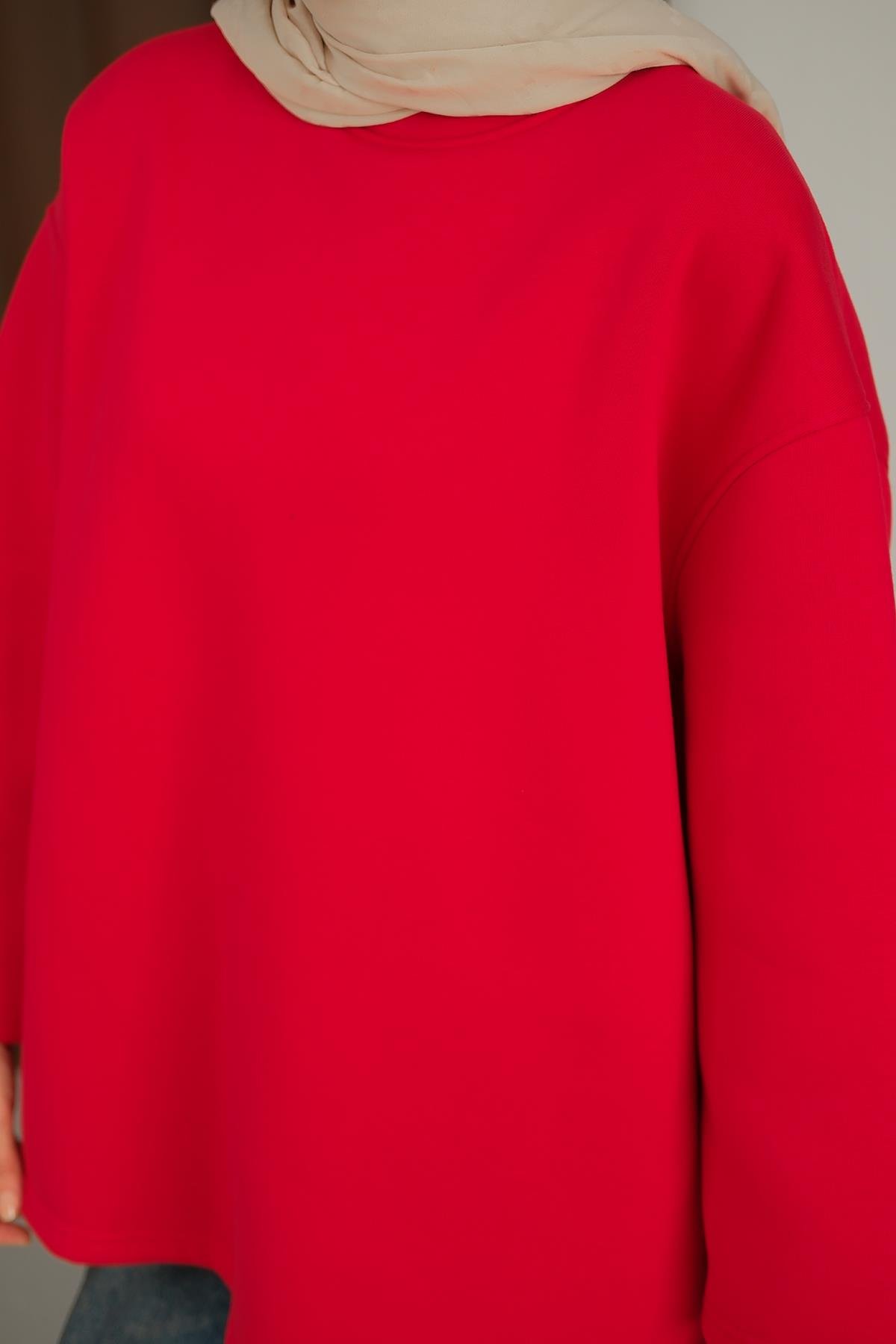 Bisiklet Yaka Sweat Kırmızı