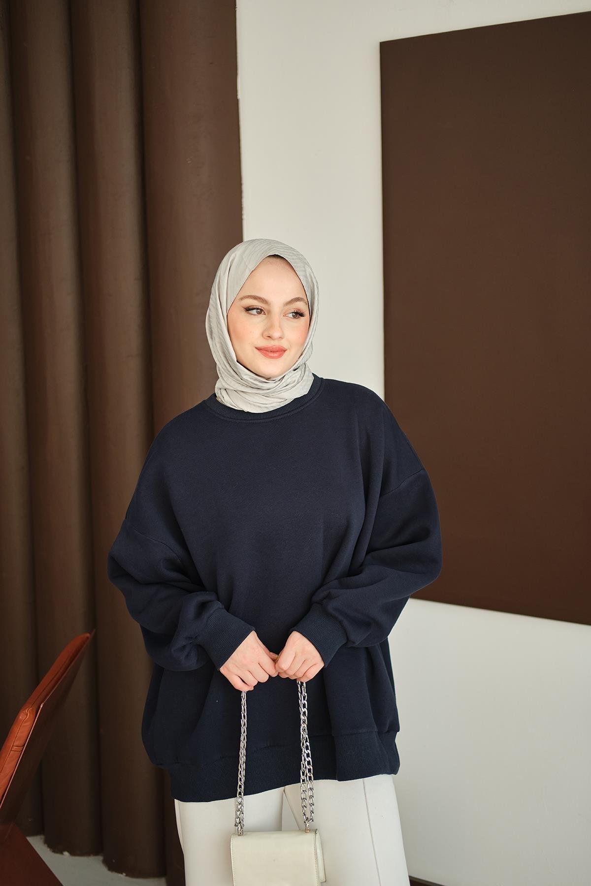 Bisiklet Yaka Sweat Lacivert