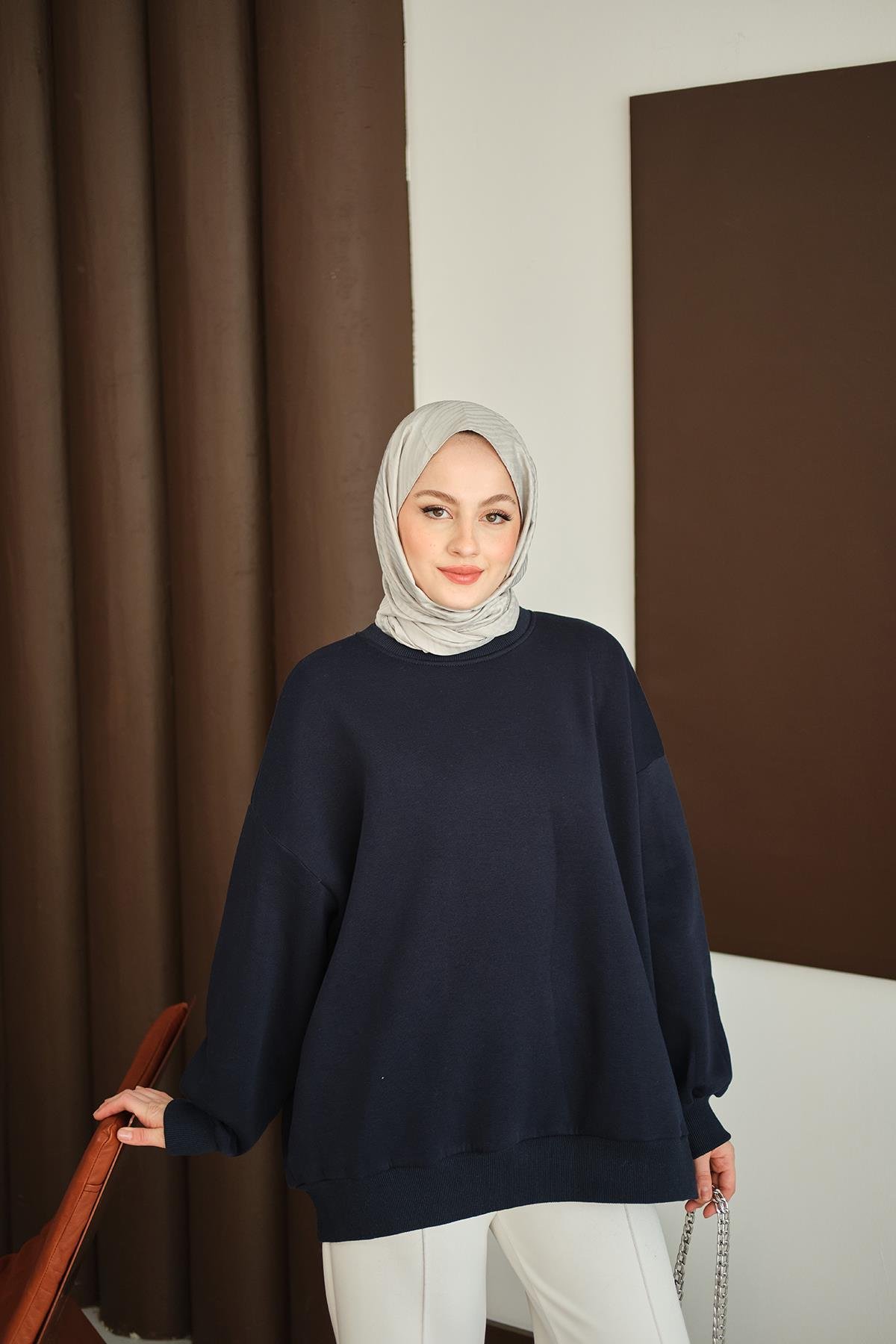 Bisiklet Yaka Sweat Lacivert