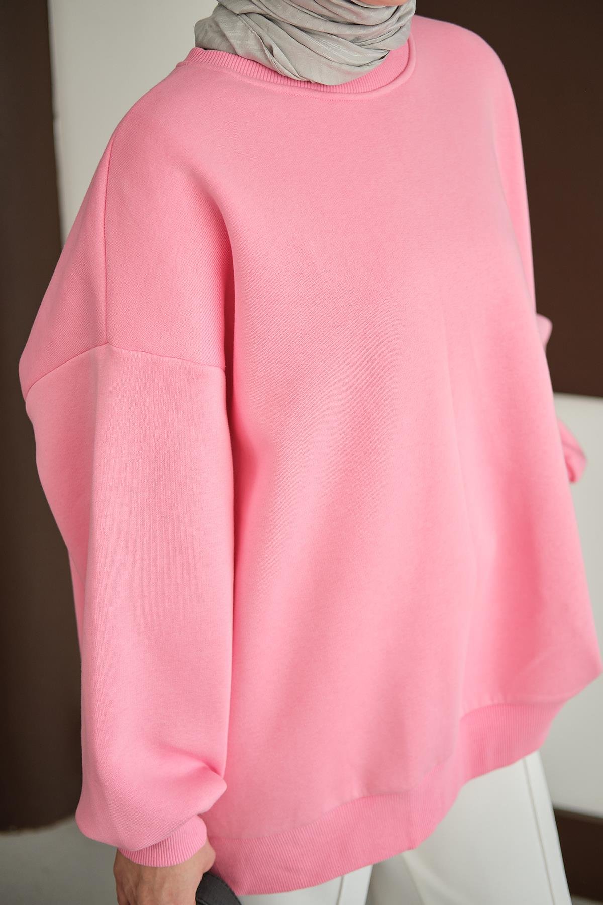 Bisiklet Yaka Sweat Pembe