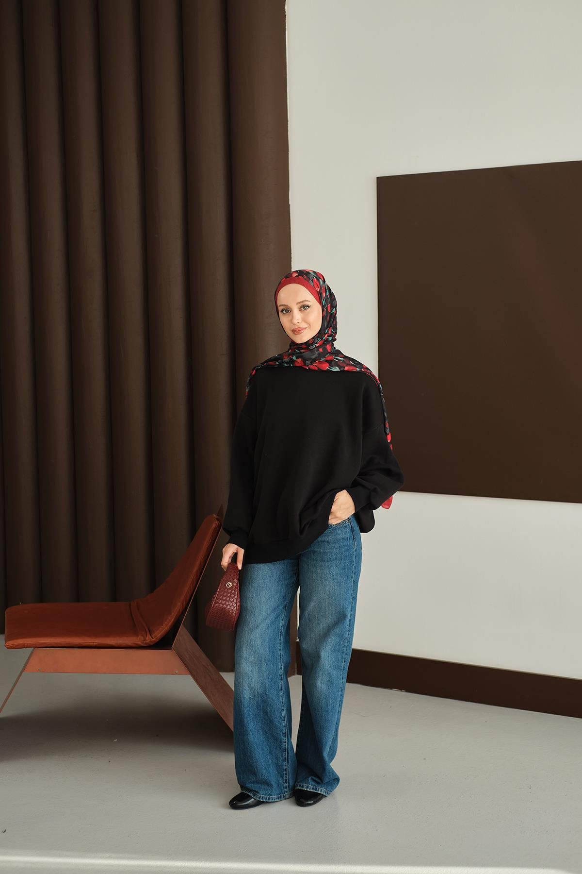 Bisiklet Yaka Sweat Siyah